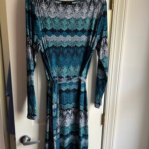 Banana Republic Teal and Black Long Sleeve Dress